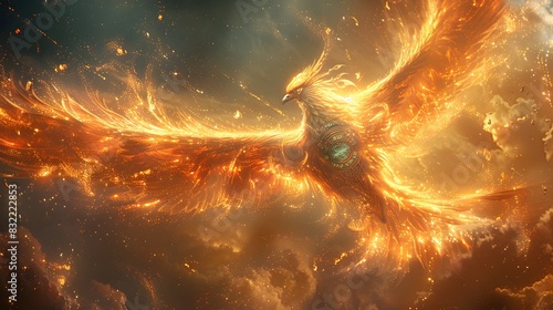 Phoenix Reborn with Tarot Symbols Embodied on Wings and Cosmic Wisdom in Eyes
