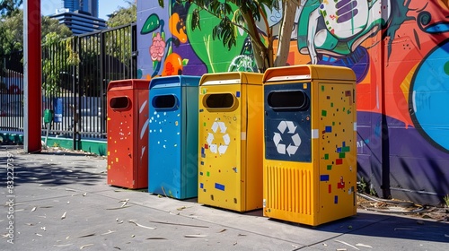 Outside recycling bin stands. Melbourne, Australia.