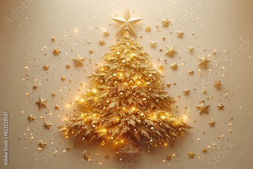 Elegant Minimalist Golden-Brown Festive Tree Illustration