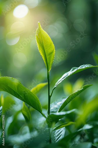 Fresh Spring Tea Leaves in Natural Sunlight