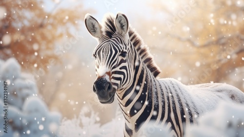 Happy zebra rejoices in first snow.