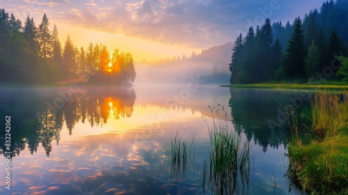 Misty Morning at Lacu Rosu Lake: Foggy Summer Sunrise in Harghita County, Romania, Europe - Nature's Serene Beauty Captured