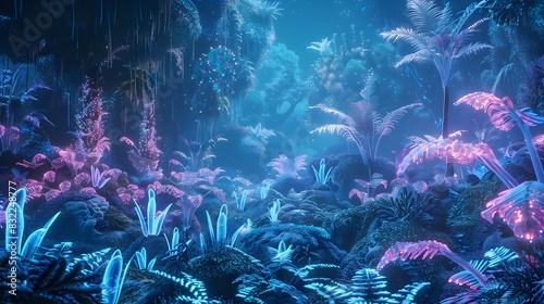 Captivating Underwater Realm of Bioluminescent Flora and Fauna