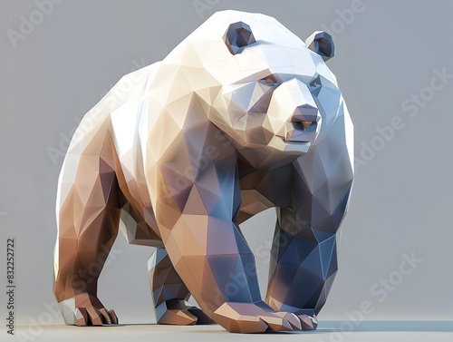 Geometric Polygonal Bear Statue Modern Abstract Digital Wildlife Sculpture