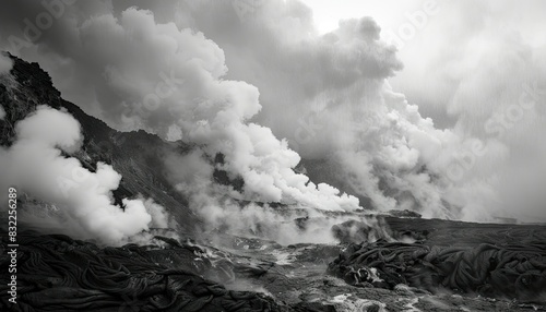Steam rising from volcanic vents