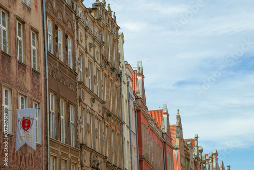 Beautiful facade of buildings in the center of Gdansk, Poland.