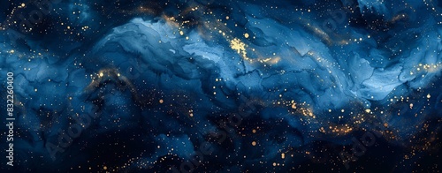 Abstract wallpaper capturing the essence of a starry night sky, with deep indigo and black watercolor washes
