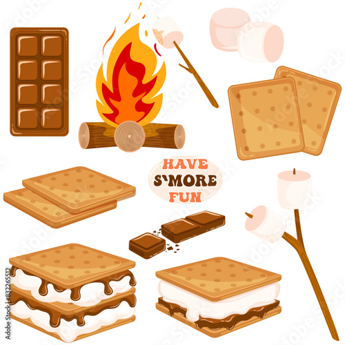 S`mores Set with Crackers, Marshmallows, Chocolate, Campfire and Smores 