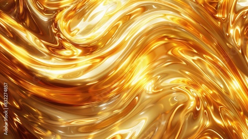 Abstract glossy golden swirl. Fantastic wavy texture. Digital fractal art. 3d rendering