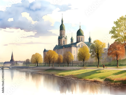 Brest Belarus Country Landscape Watercolor Illustration Art