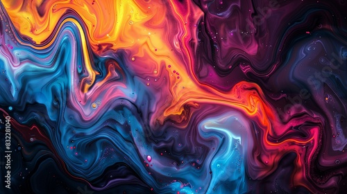 A colorful swirl of paint with blue, orange, and purple hues