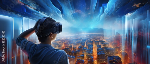 Virtual reality headset transporting a user to a breathtaking another world, blurring the lines between reality and virtual experiences