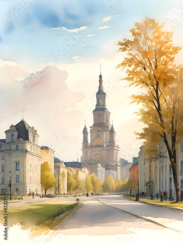 Minsk Belarus Country Landscape Watercolor Illustration Art