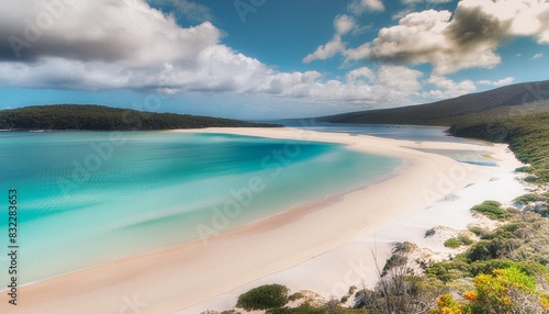 picture of paradisiacal and deserted lake mckenzie on fraser island with white sandy beach and turquoise blue water