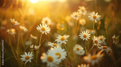 Daisy flowers bloom beautifully in the meadow during the spring season