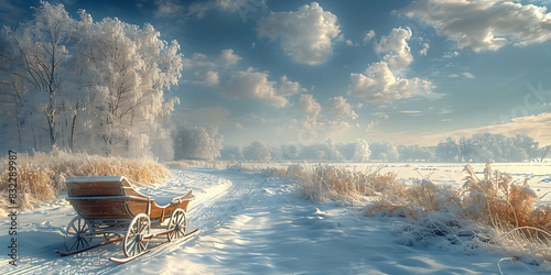 Serene Sleigh Ride - Minimalist Winter Landsncape Art