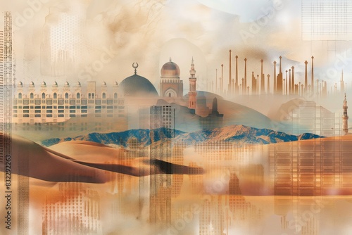 Abstract Middle Eastern Skyline in Soft Hues