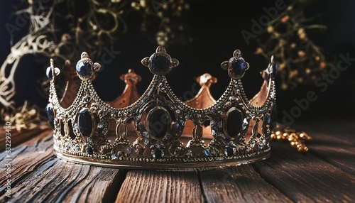low key image of beautiful queen or king crown fantasy medieval period