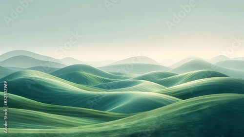 A hilly terrain digital artwork, featuring smooth, rolling hills and a serene sky. The minimalist style highlights the natural curves and clean lines of the landscape, creating a peaceful and calming
