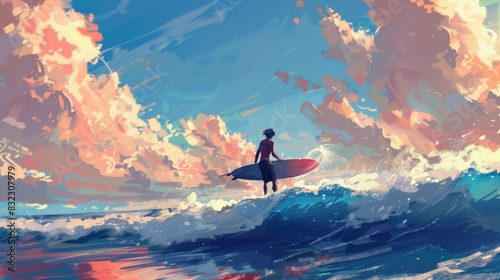 Surfing nature sport background illustration generated by ai