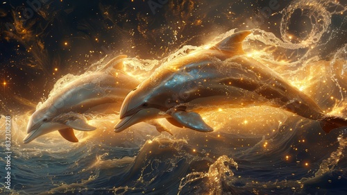 Two Dolphins Swimming in Water