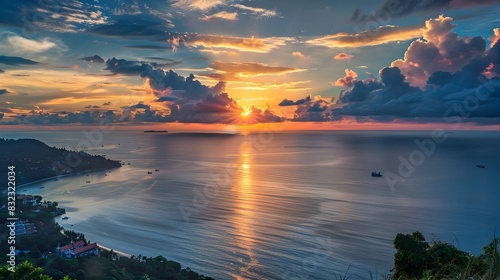 Magnificent Sunset over Tranquil Andaman Sea from Phuket s Coastline
