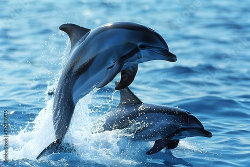 Playful Dolphins Leaping out of the Turquoise Ocean Waves