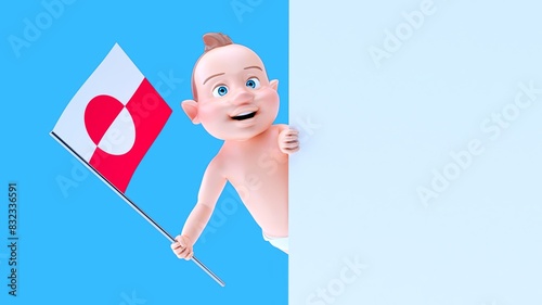 Fun 3D cartoon baby with a flag from greenland