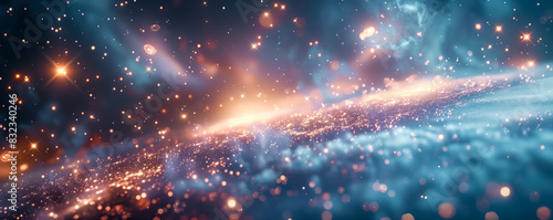 Panoramic dreamy view of universe creating by AI. Background, banner and wallpaper concept.