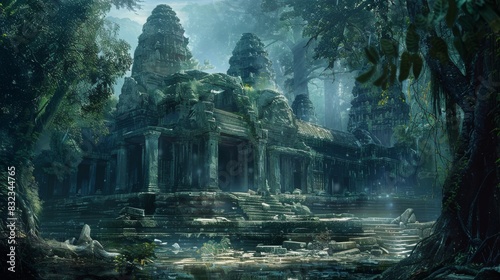 Ancient temple ruins in the jungle for adventure or fantasy themed designs