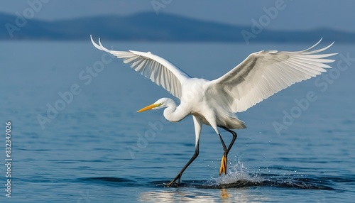 Great Egret's Captivating Dance in Search of Sustenance