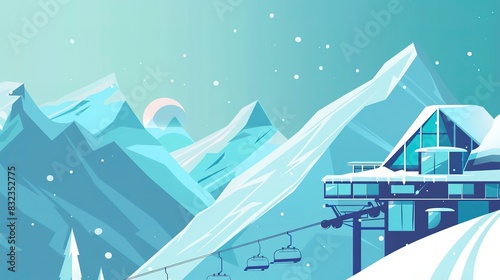 Alpine heights vector art flat design front view ski resort theme animation Complementary Color Scheme 