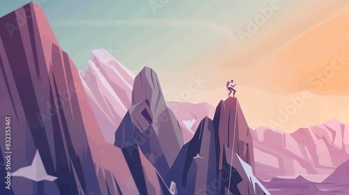 Daybreak on rocky peaks website layout flat design front view climberâ€™s paradise theme animation vivid