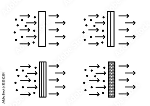 Air filtration vector icon set. bacterial filter vector symbol. soil dust particle purify filter layers sign.