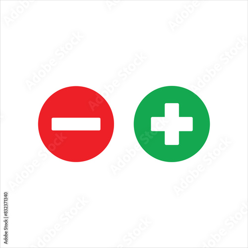 Green and red round plus minus icon vector illustration design on white background.