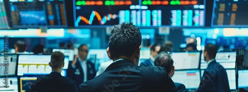 A tense stock exchange floor with traders looking at screens showing a significant surge in Bitcoin prices, captured in a high-energy, moment-of-decision style