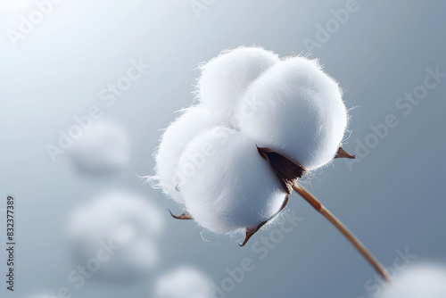 Close-Up of Fluffy White Cotton Bolls Against a Blue grey Sky