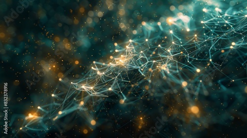An artistic interpretation of quantum computing principles, illustrating a network of interconnected nodes representing quantum bits (qubits)