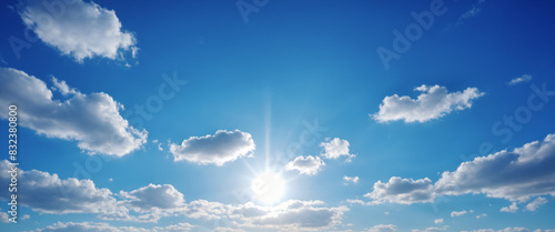 青の背景 空 太陽 雲 背景画像 Generative AI