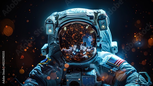 Ultra-Photorealistic Brilliant Hot Blue Astronaut Against Pitch-Black Background