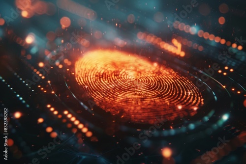 Cutting-edge biometric analysis technology for secure personnel recognition and identification. Innovative fingerprint analysis concept for reliable authentication technology