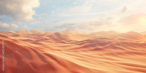 This is a beautiful landscape of a desert with sand dunes and a clear blue sky The dunes are a light golden color and the sky is a deep blue