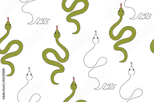 Seamless pattern with snakes. Symbol of 2025. Vector illustration
