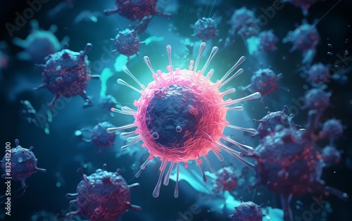 Cartoon drawing of a 3D drug targeting a cancer cell, flat design front view, advanced therapy theme selective focus, medical breakthrough, ethereal, overlay, scientific backdrop