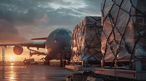 Close-up of a cargo plane being loaded with freight