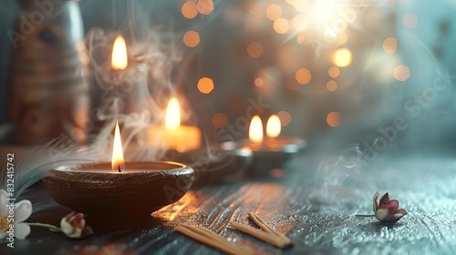 A unique blend of symbols like candles and incense in a spiritual setting