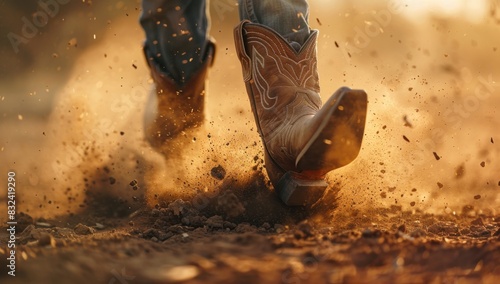 Closeup of cowboy boots jumping in the air
