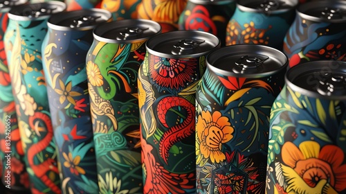 3D model of Craft beer labels with vibrant illustrations and artwork