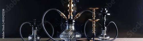 3D model of Elegant hookah set with handcrafted glass vase and hoses
