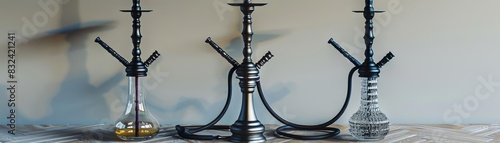 3D model of Elegant hookah set with handcrafted glass vase and hoses